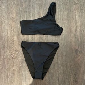 Beach Riot Free People one shoulder black high waisted bikini